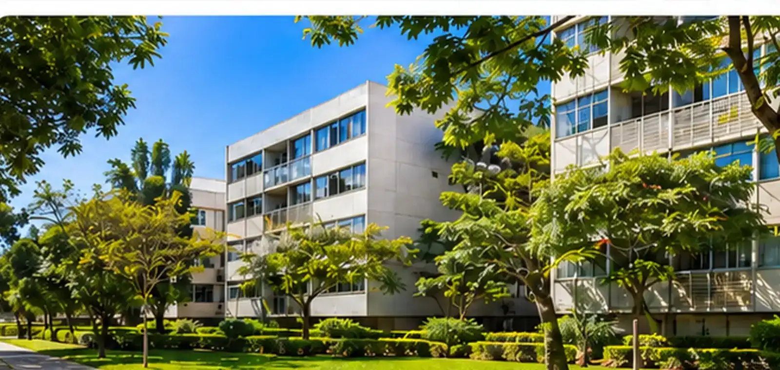 Edifícios residenciais e área arborizada em uma superquadra de Brasília